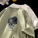Men's T-shirts Oversized 5XL Cotton T Shirt White for Men Casual Summer Wear Planet Print Tee Shirts Men Clothing Big Size