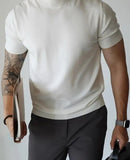 Spring Summer Trendy Mens T-shirts Mock Neck Short Sleeve Slim Casual T Shirt For Men Clothes Fashion Solid Color Pullovers
