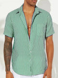 Spring Summer New Casual Shirts Mens Fashion Buttoned Turn-down Collar Striped Shirt For Men Vintage Loose Cardigan Tops