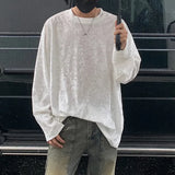 Mens T-Shirt Mercerized Velvet Bright T-Shirt Autumn Fashion Streetwear Personality Niche Long-Sleeved Tops Men'S Clothing