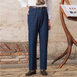 Luxury Naples Slim High Waist Denim Pants Fashion Navy American Retro Premium Elegant Jeans Men's Leisure Commuting Trousers