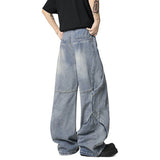 Solid Color Male Denim Pants Men Clothing Summer New Fashion 2025 Baggy Patchwork Male Jeans Straight Bottoms