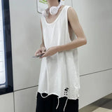 Hole Tanks Men Baggy Simple Harajuku Chic Teens Fashion High Street Clothes All-match Korean Style Casual Tops O-neck Breathable
