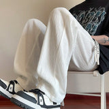 Summer Casual Pants Men Fashion White Straight Pants Men Japanese Streetwear Loose Pleated Pants Mens Black Trousers M-3XL