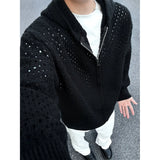 Hollow Out Knit Sweater Men Women Casual Loose Fishing Net Long Sleeve Male Tops Autumn Streetwear Hooded Pullovers