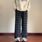 Autumn Woolen Pants Men Fashion Retro Casual Plaid Pants Men Streetwear Hip-hop Loose Wide Leg Pants Mens Vintage Trousers