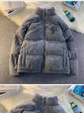 American winter street style men and women trendy personalized stand up collar thick jacket for couples loose casual Harajuku