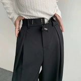 New Fashion Casual Men's Straight Suit Trousers Male Loose Solid Color Wide Leg Pants Summer Menwear Trend Black 9A7641