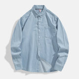 100% Cotton Comfortable Denim Shirt Men Autumn New Fashion Slim Long-sleeved Male Shirt Streetwear Classic Black Light Blue