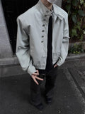 American Retro Multi-button Stand Collar Design Jacket Men Korean Hip Hop Coat High Street Hip-hop Solid Color Classic Jacket