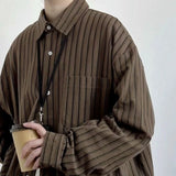 Vintage Shirt Spring Autumn Japanese Retro Striped Long-sleeved Shirt Korean High-end Solid Color Loose Casual Jacket