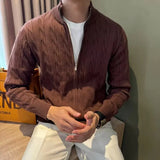 Autumn Retro Men's Zipper Cardigan Jacket Trending Jacquard Solid Color Long Sleeve Sweater Coats Premium Quality Knit Outerwear