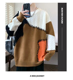 American street style men and women trendy personalized round neck sweater couple winter high street loose retro casual knitted