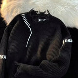 Knitted Sweaters for Men Solid Color Crewneck Man Clothes Pullovers Round Collar Plain with Holes Beige Torn Thick Winter Street