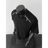 Breathable Mens Round Neck T-Shirt man Zip Detail Trendy Design New Urban Streetwear Casual Summer Tee Comfort Fit Stylish Soft