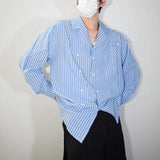 White Long Sleeved Shirt Men Fashion Society Mens Dress Shirt Korean Loose Blue Striped Shirt Mens Double Breasted Casual Shirt