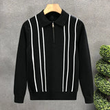 Men's Jersey Luxury Polo Neck Zipper Knit Sweater Casual Fashion Solid Color Long Sleeve Pullover Premium Quality Knitwear M-3XL