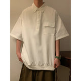 Korean Style Mens Cargo Shirt Men Casual Shirt Solid Short Sleeve Shirts Black Men's Fashion Brand Summer Man Blouse Male Top