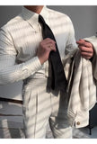 New Italy Business Men Shirts Light Luxury Textured Peaked Lapel Striped Long Sleeve Cardigan Leisure High Quality Blouse M-2XL