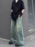 Wide Leg Jeans Men Loose Full Length Mid Waist Bleached Washed Teenagers European Style Retro Harajuku Prevalent Minimalist Chic