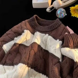American high street autumn winter men and women trendy personality round neck sweater couple loose striped Harajuku knitted top