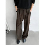Brown Black Suit Pants Men Fashion Society Mens Dress Pants Korean Loose Straight Casual Pants Mens Office Formal Trousers M-2XL
