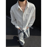 2025 spring New Long sleeved Shirt Men Fashion Social Mens Dress Shirt Korean Loose Casual Striped Shirts Mens Formal Shirt