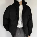 Men's Winter Harbor Wind Thickened Stand-up Collar Padded Jacket, Solid Color Leisure Loose Warm Zipper Cotton-padded Jacket