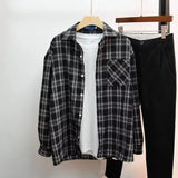 Autumn Japanese Style Black White Plaid Long Sleeve Shirt Men's Vintage Loose Fit Shirt Versatile Jacket Sensibility Niche