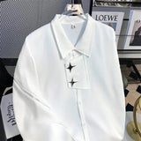 Metal Zipper Design Shirt Autumn New Fashion Loose Trendy Dark Series High-End Drape Irregular Long-Sleeved White Shirt For Men