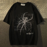 New Street Personality Retro Casual Spider Print Graphic T-shirt Summer Men and Women Trend Loose Couple Short Sleeve