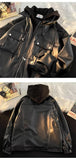 Autumn and winter street style American men and women trendy personalized fake couple loose PU leather jacket casual top y2k