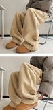 Winter Thick Casual Pants Men Warm Straight Velvet Pants Men Streetwear Loose Wide Leg Pants Mens Thicken Lamb Wool Trousers