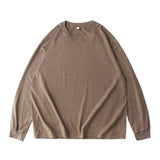 Long Sleeve Retro Tops Tees Men Oversized Vintage T-Shirts Soild Cotton Shirts Casual Classic T Shirt Male Clothes Streetwear