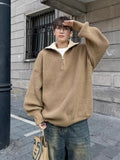 American autumn and winter men and women trendy personality lazy style zipper lapel couple loose knit pullover sweater harajuku