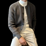 Men's Fashionable Winter Knit Jacket Loose-fit Round Neck Single-breasted Blazer Casual Style Pullovers