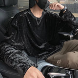 Mens T-Shirt Mercerized Velvet Bright T-Shirt Autumn Fashion Streetwear Personality Niche Long-Sleeved Tops Men'S Clothing