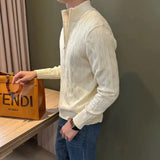 Autumn Retro Men's Zipper Cardigan Jacket Trending Jacquard Solid Color Long Sleeve Sweater Coats Premium Quality Knit Outerwear