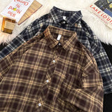 Plaid Shirts Men Preppy Summer Thin Harajuku Breath Baggy Korean Fashion Vintage Clothes Camisas De Hombre Handsome All-match