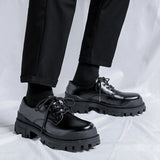 Original Design New British Style Lacquer Leather Men's Shoes Black Elevated Shoes Lace up Business Casual Shoes