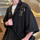 Black/White Embroidery Shirts Men Summer New Male Handsome High Street Short Sleeve Chic Fashion Casual Baggy Shirt 5XL-M