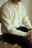 New American Chic Men Polo Sweater Luxury Trendy Business V Neck Knit Solid Color Pullover Leisure Slim-fit Long Sleeve Knitwear