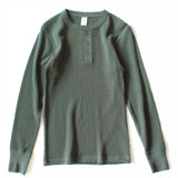 315g Heavy American Retro Khaki Sweater Shirt Waffle Cotton Henry Collar Long Sleeve T-shirt Men Cotton Slim Base Pullover Shirt