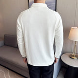 Men High Elastic Long Sleeve Polo Shirts Autumn Winter Knitted Pullover Turn Down Collar Slim Fit Solid Casual Tee Shirt
