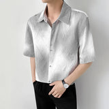 Mens Slim Fit Short Sleeve Shirt man Gradient Color Trendy Summer Fashion Youth Style New Tech Fabric Casual Stylish Streetwear