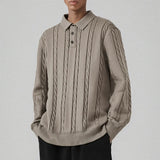 New Men American Retro Polo Neck Sweater Luxury Knit Long Sleeve Pullover Casual Solid Color Streetwear Jacquard Knitwear M-3XL