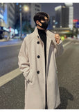 New 2025 Autumn Winter Men Imitation Wool Overcoat Stand Collar Mid Long Single Breasted Windproof Warm Coat Fashion Outerwear