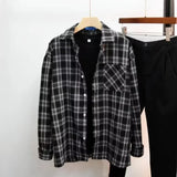 Autumn Japanese Style Black White Plaid Long Sleeve Shirt Men's Vintage Loose Fit Shirt Versatile Jacket Sensibility Niche