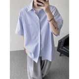 Summer Short Sleeved Shirt Men Fashion Society Mens Dress Shirt Korean Loose Casual Shirt Mens Blue Striped Shirts M-3XL