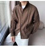 New Korean Style Jacquard Men Cardigan Jackets Fashion Luxury Knitted Button-down  Long Sleeve Sweater Coat Winter Warm Knitwear